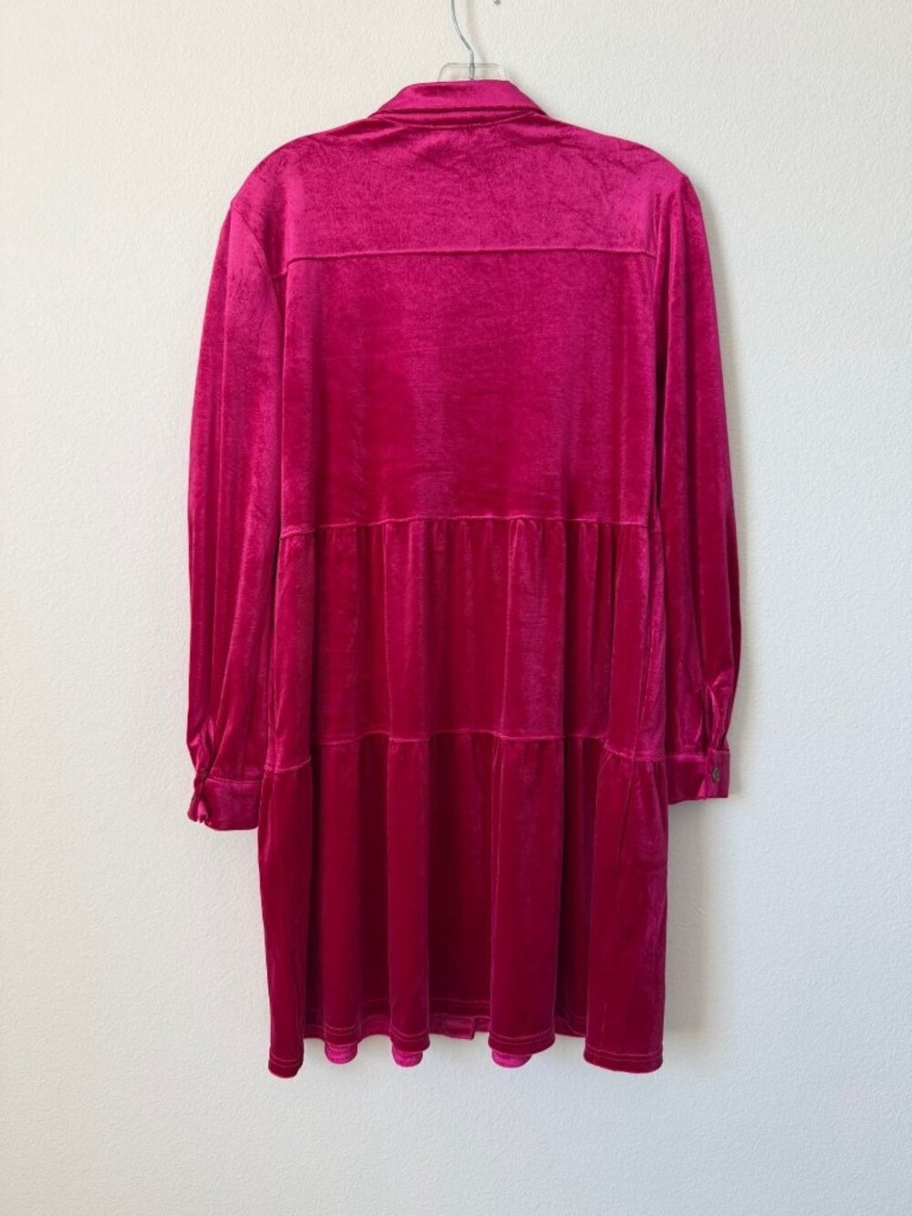 UMGEE Long Sleeve Button Front Tiered Pink Velour Mini Dress Women's Size S - Picture 2 of 10